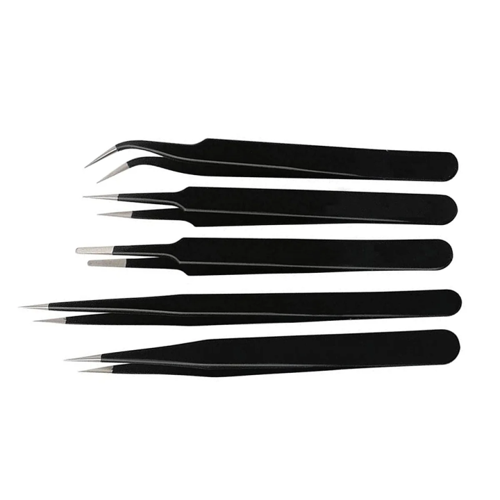 Non-Magnetic Straight and Curved Tips Tweezers Set