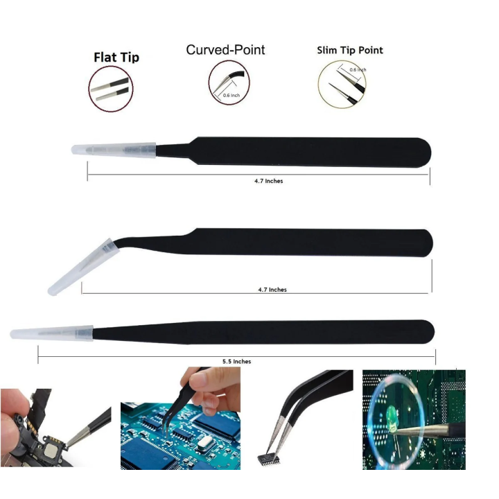Non-Magnetic Straight and Curved Tips Tweezers Set